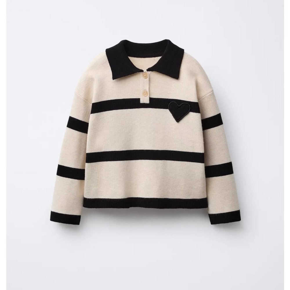 Zara Kids Black and Cream Striped Sweater